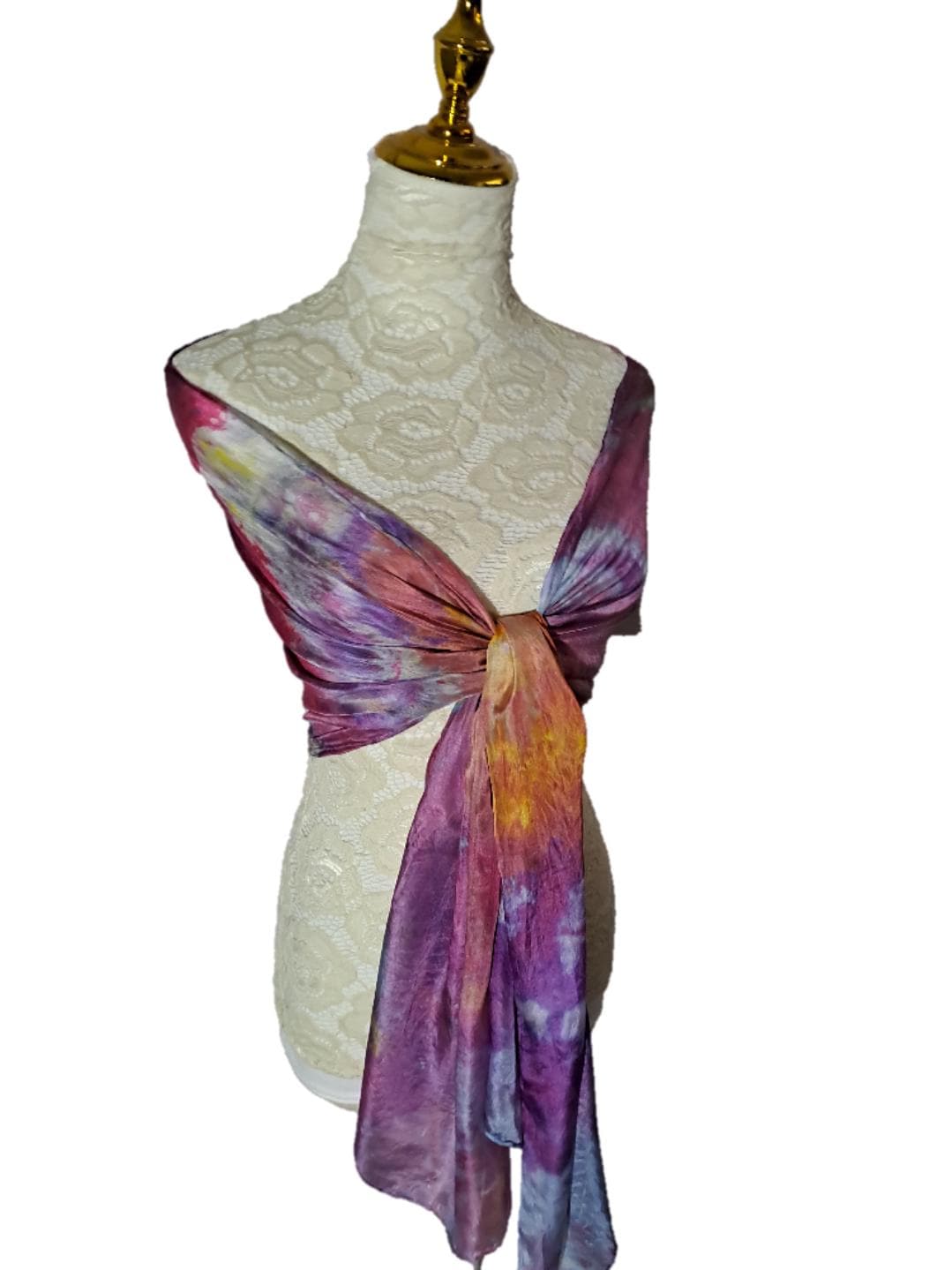 Hand Dyed Silk Scarf: Purple Orange Watercolor Boho Shawl