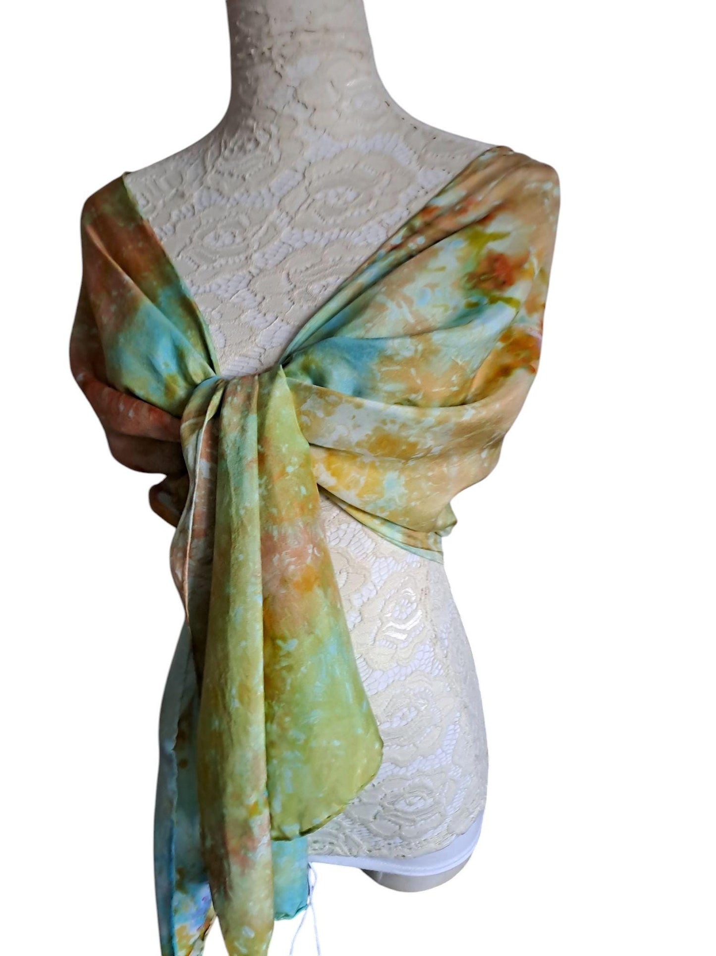 Watercolor Silk Shawl: Golden Yellow Habotai, Rustic Bronze Icedye