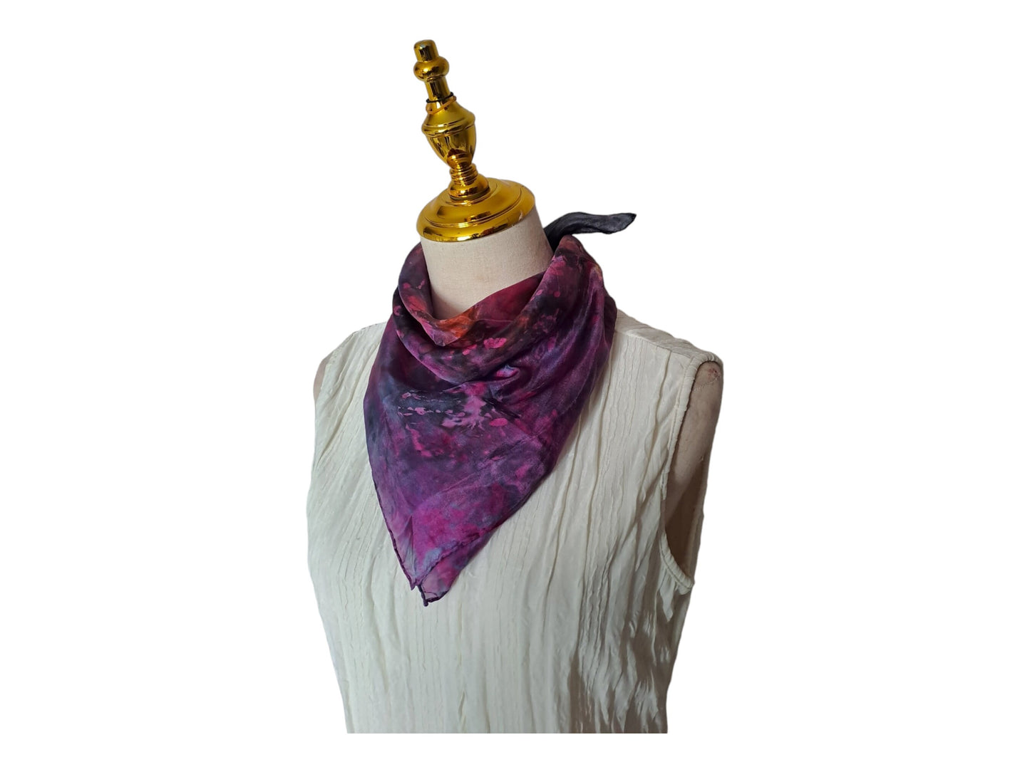 Handmade Batik Floral Scarf: Multicolored Purple Square Scarf