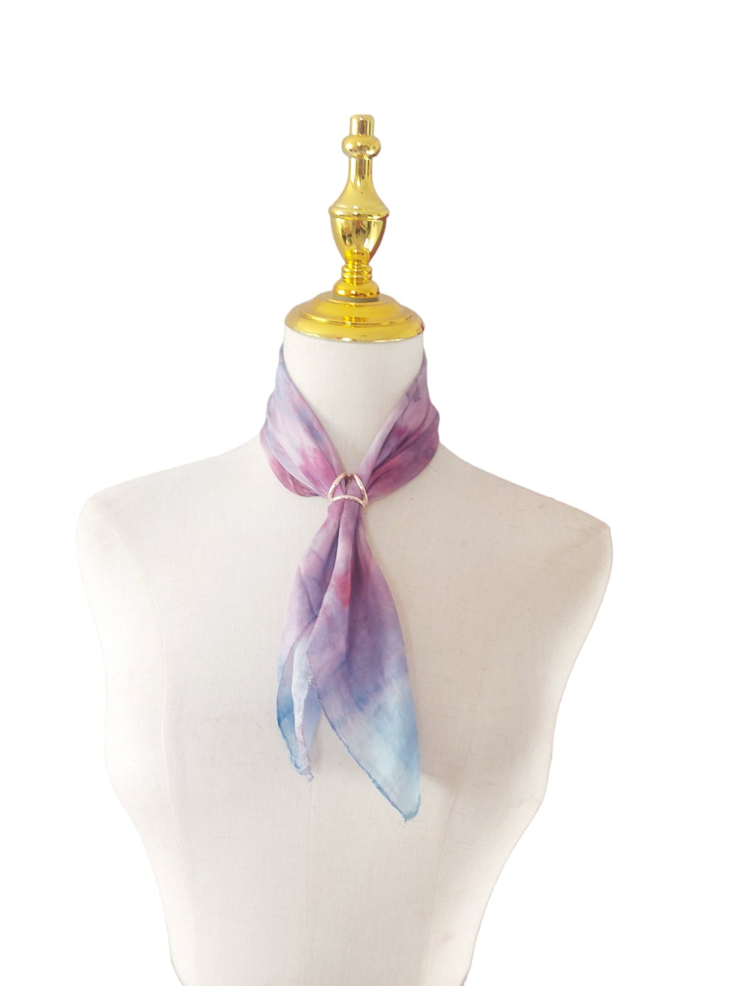 Handmade Silk Neckerchief: Purple Blue Tie-Dye Scarf