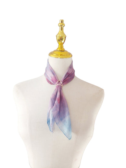 Handmade Silk Neckerchief: Purple Blue Tie-Dye Scarf