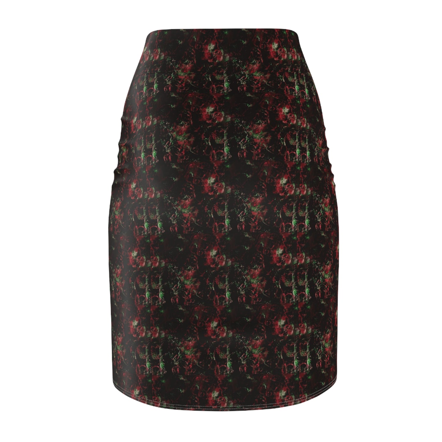 Dark Floral Gothic Pencil Skirt — Red & Black All-Over Print