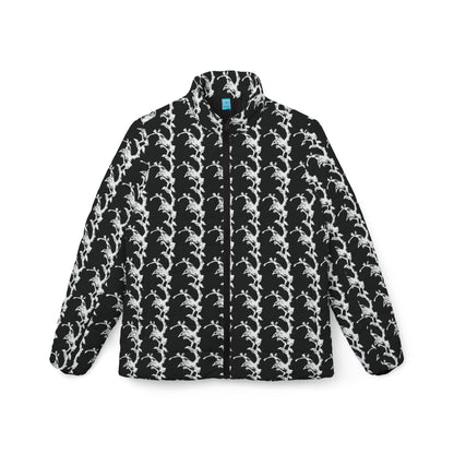 Black and White Lightning Stripe Puffer Jacket | All-Over Print