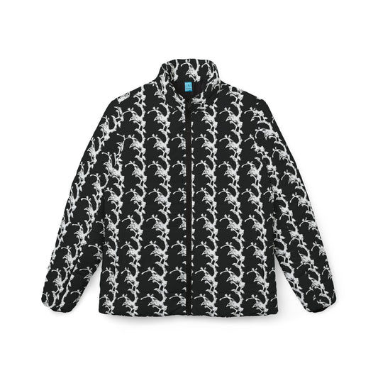 Black and White Lightning Stripe Puffer Jacket | All-Over Print