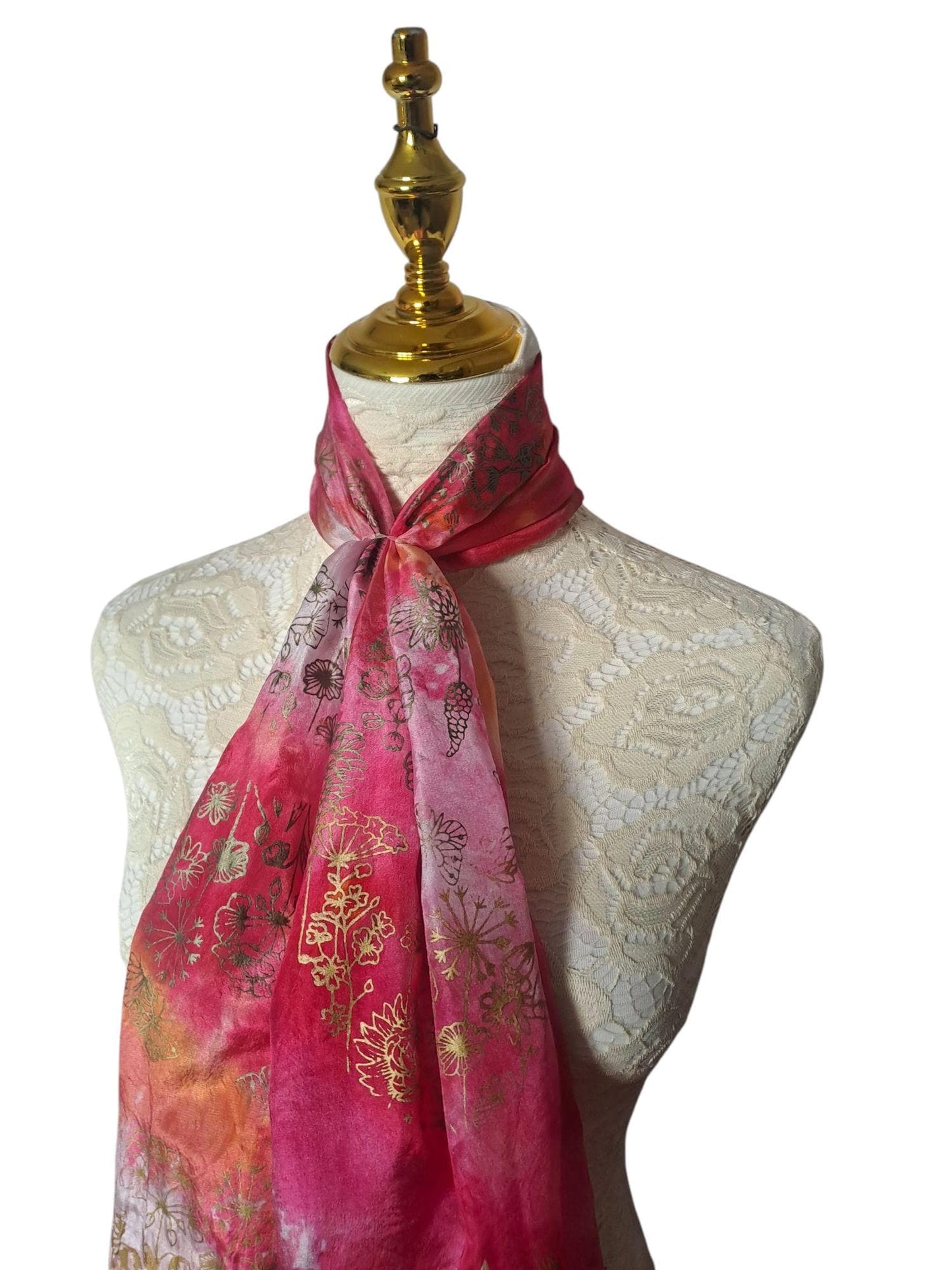 Floral Scarf Bundle – Pink & Orange Hand-Painted Style, Set of 2