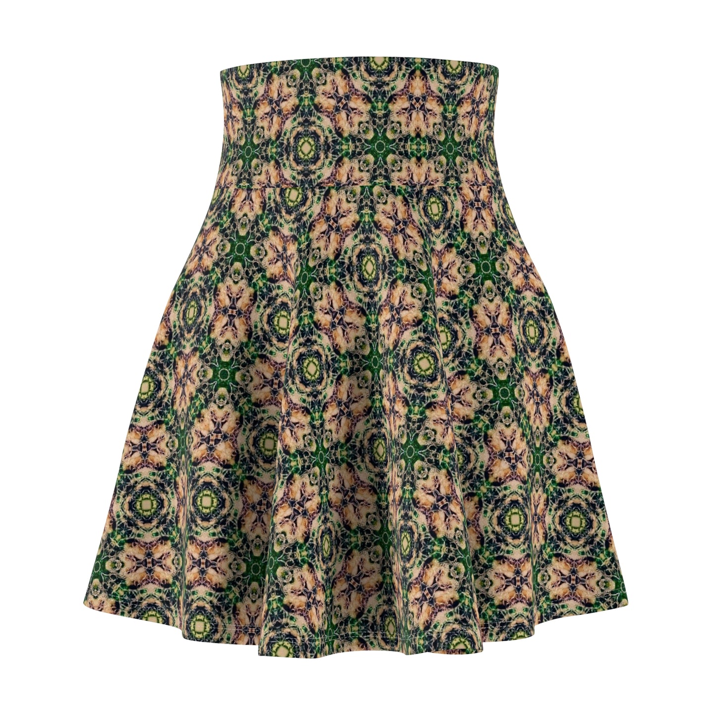 Floral Kaleidoscope Skater Skirt — Green Vintage Patterned AOP