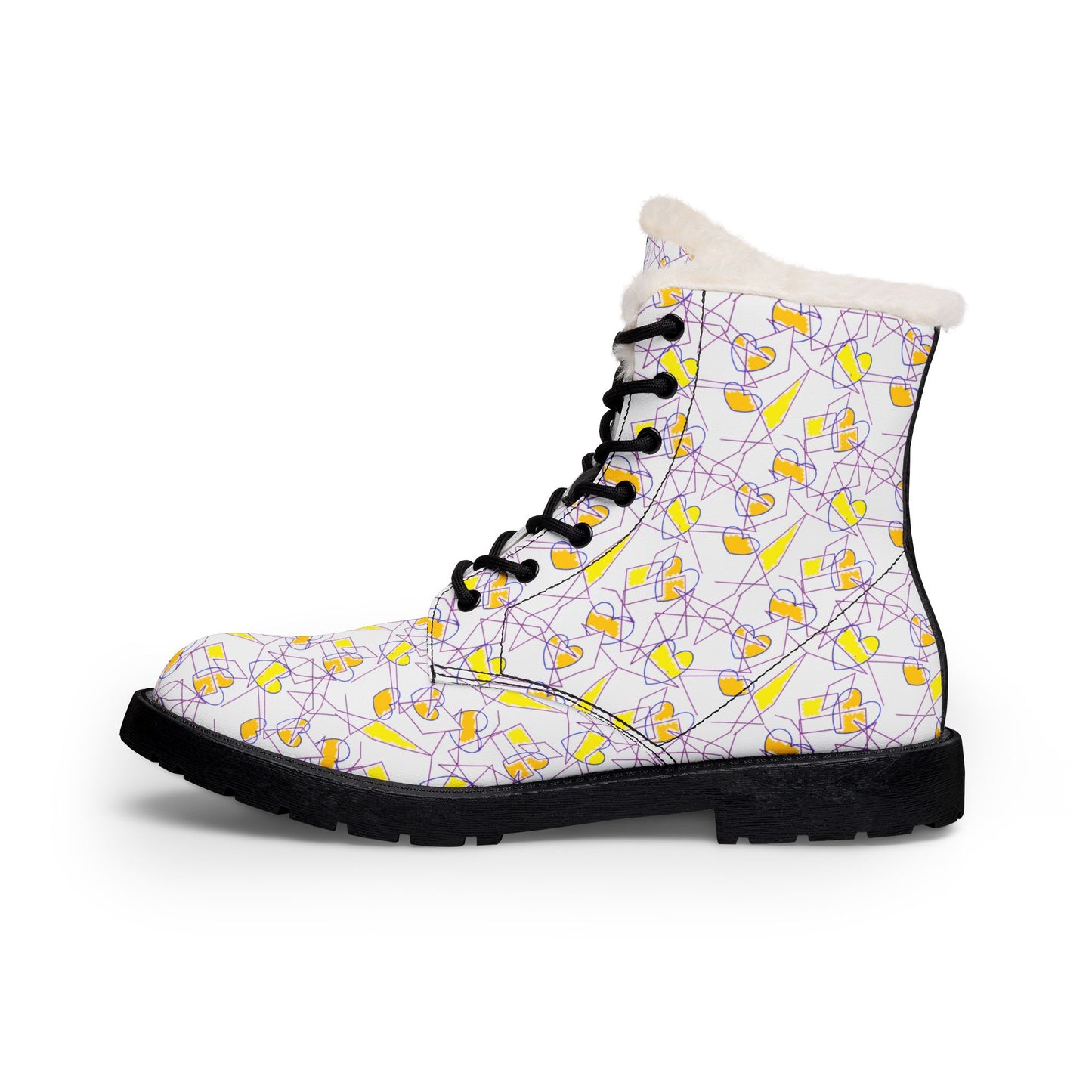Floral Confetti Fur-Lined Leather Boots — Women's Cozy Winter Ankle Boots