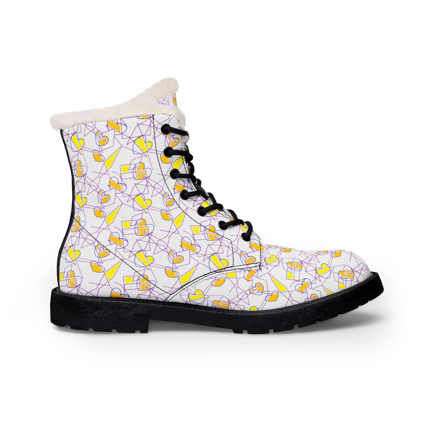 Floral Confetti Fur-Lined Leather Boots — Women's Cozy Winter Ankle Boots