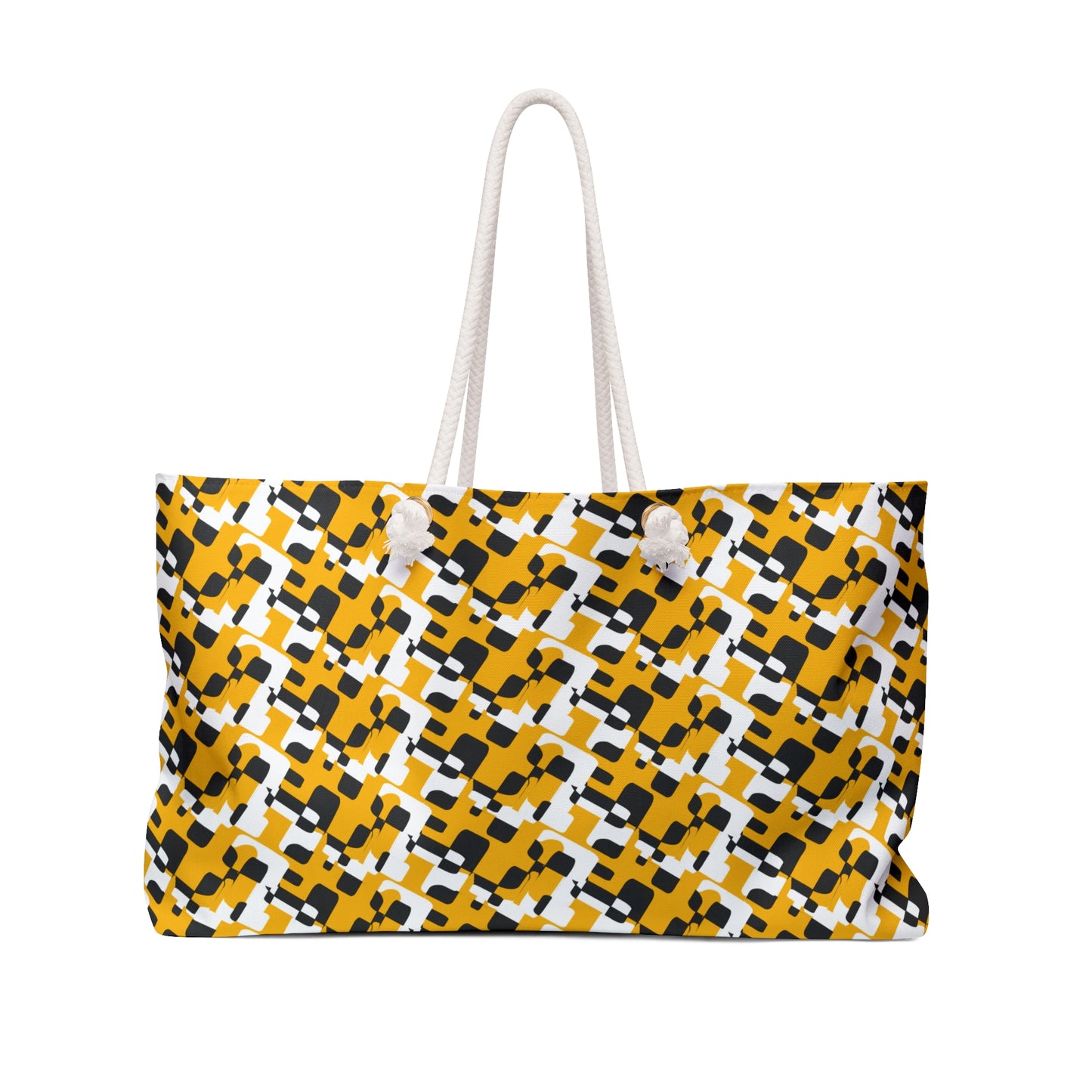 Geometric Mustard Check Weekender Bag — Large Patterned Travel Tote