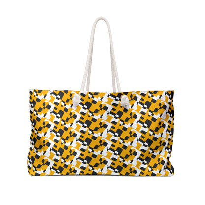 Geometric Mustard Check Weekender Bag — Large Patterned Travel Tote