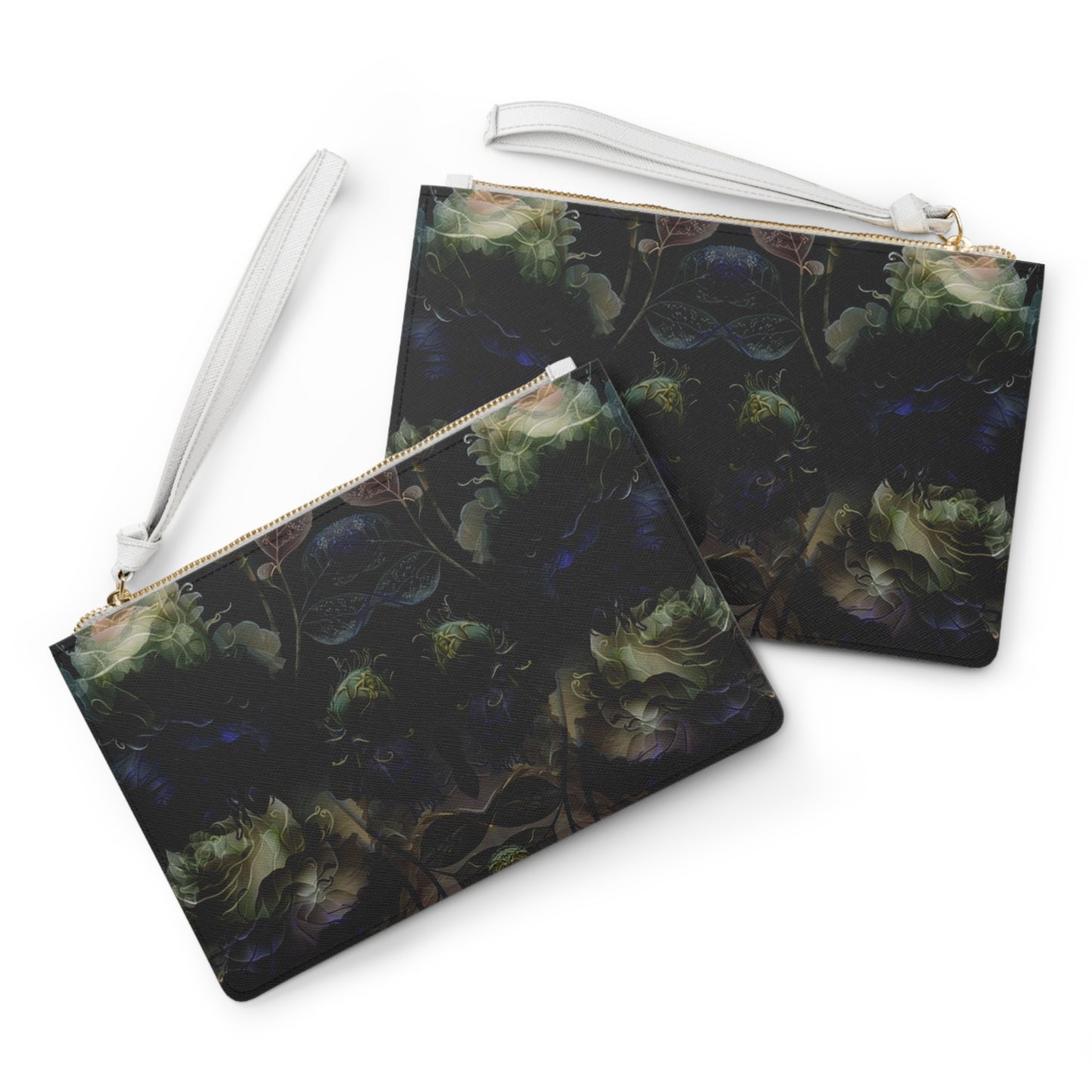 Dark Floral Clutch — Moody Symmetrical Rose Wristlet