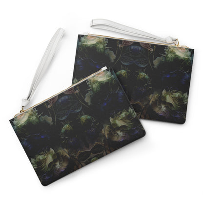 Dark Floral Clutch — Moody Symmetrical Rose Wristlet