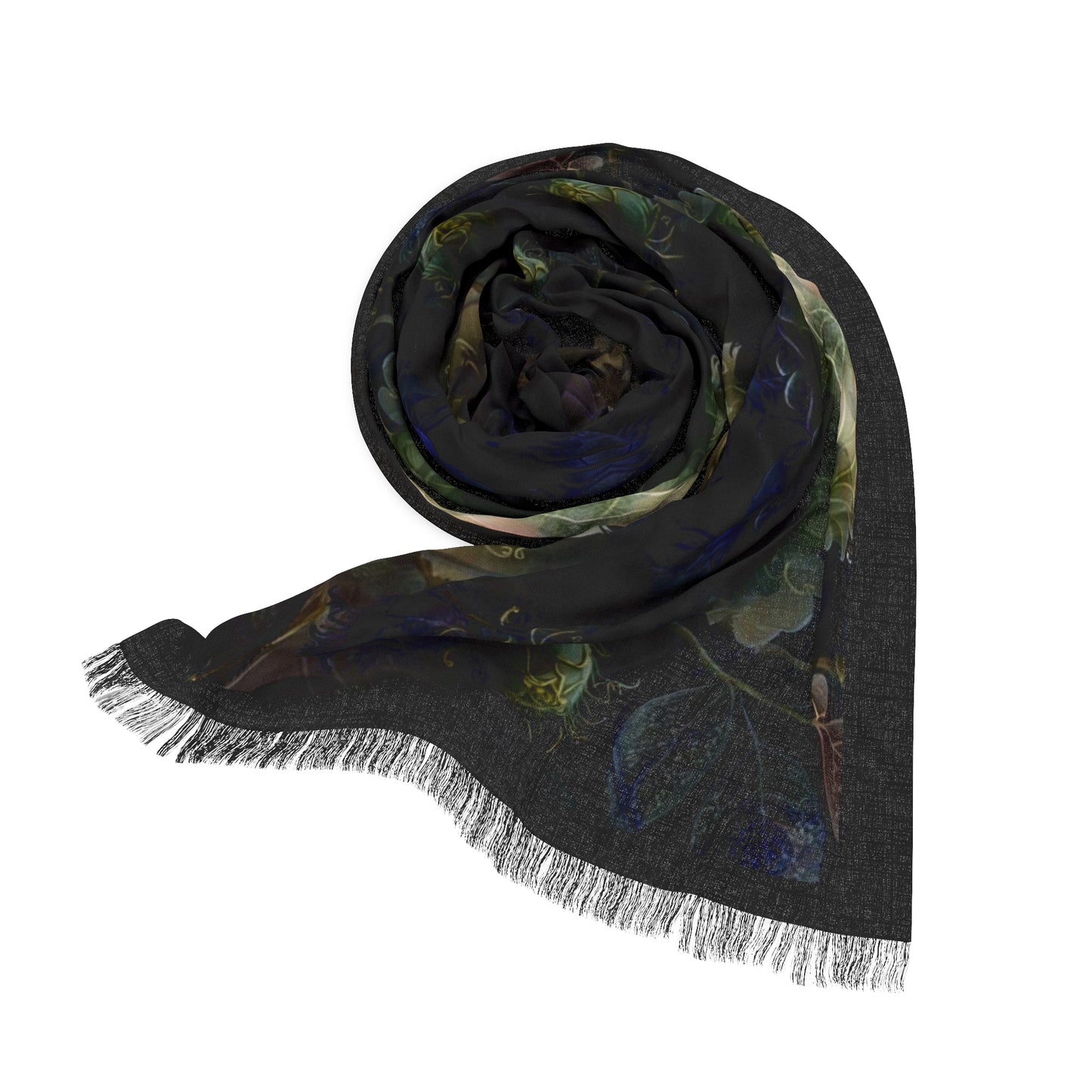 Dark Floral Lightweight Scarf — Subtle Abstract Garden Print
