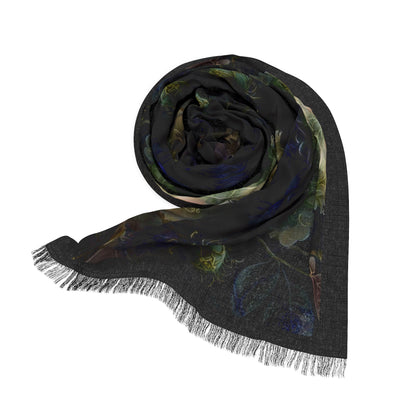 Dark Floral Lightweight Scarf — Subtle Abstract Garden Print