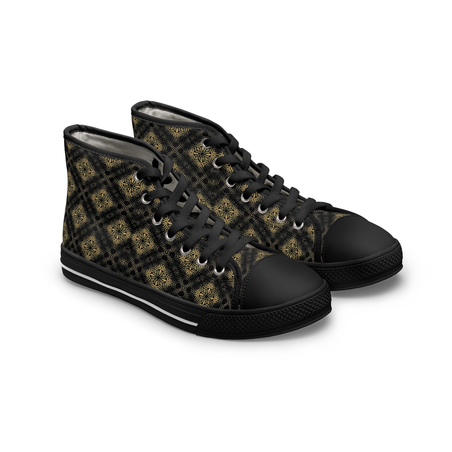 Black and Gold Women's High Top Sneakers, Trendy Boy Shoes, Comfy Shoes for Women, Stylish High Tops, Fashionable Sneakers