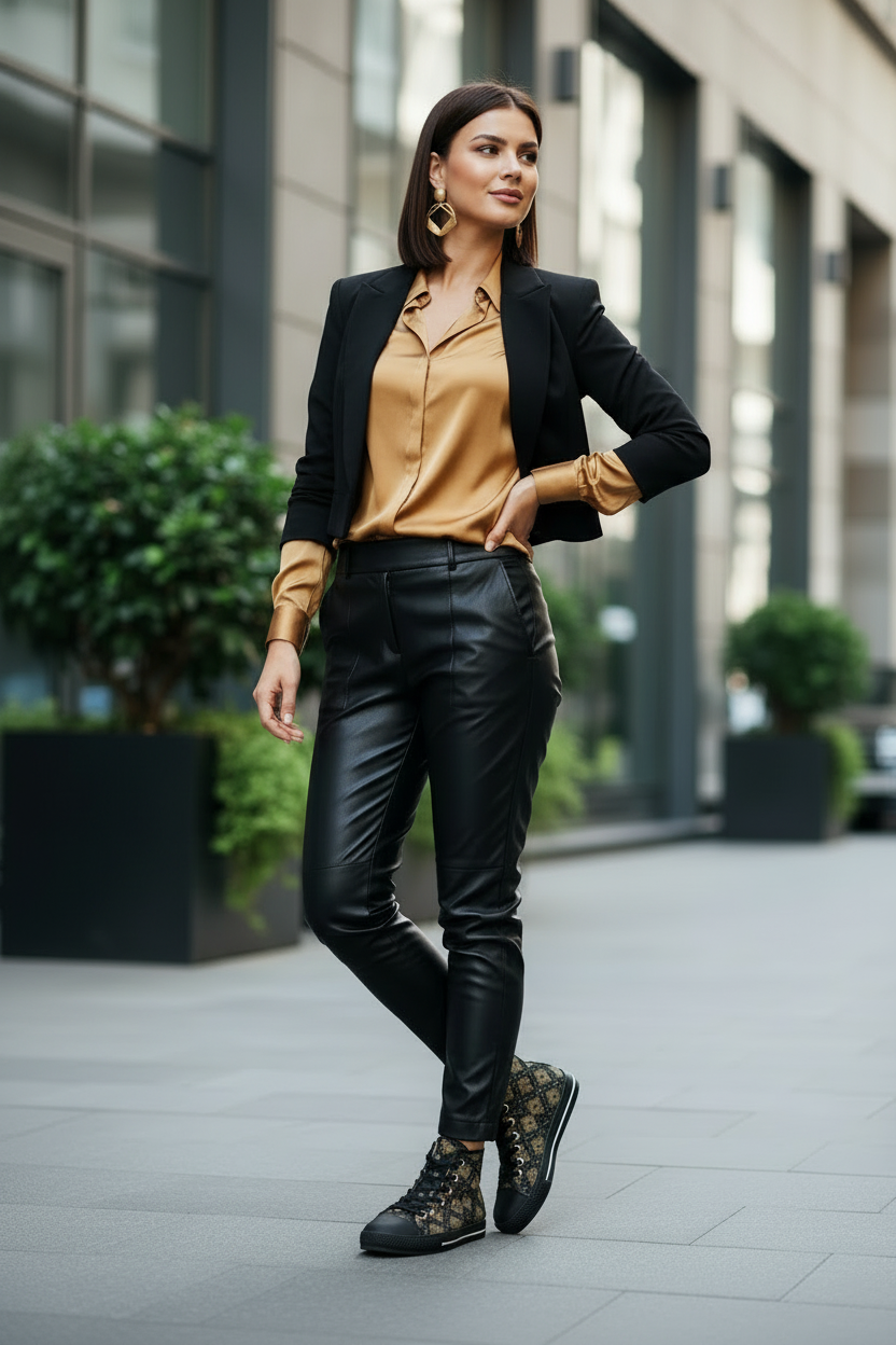 Black and Gold Women's High Top Sneakers, Trendy Boy Shoes, Comfy Shoes for Women, Stylish High Tops, Fashionable Sneakers