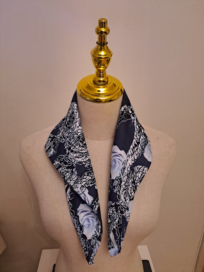 Abstract Floral Bandana: Navy Rose Hair Scarf, Pocket Square