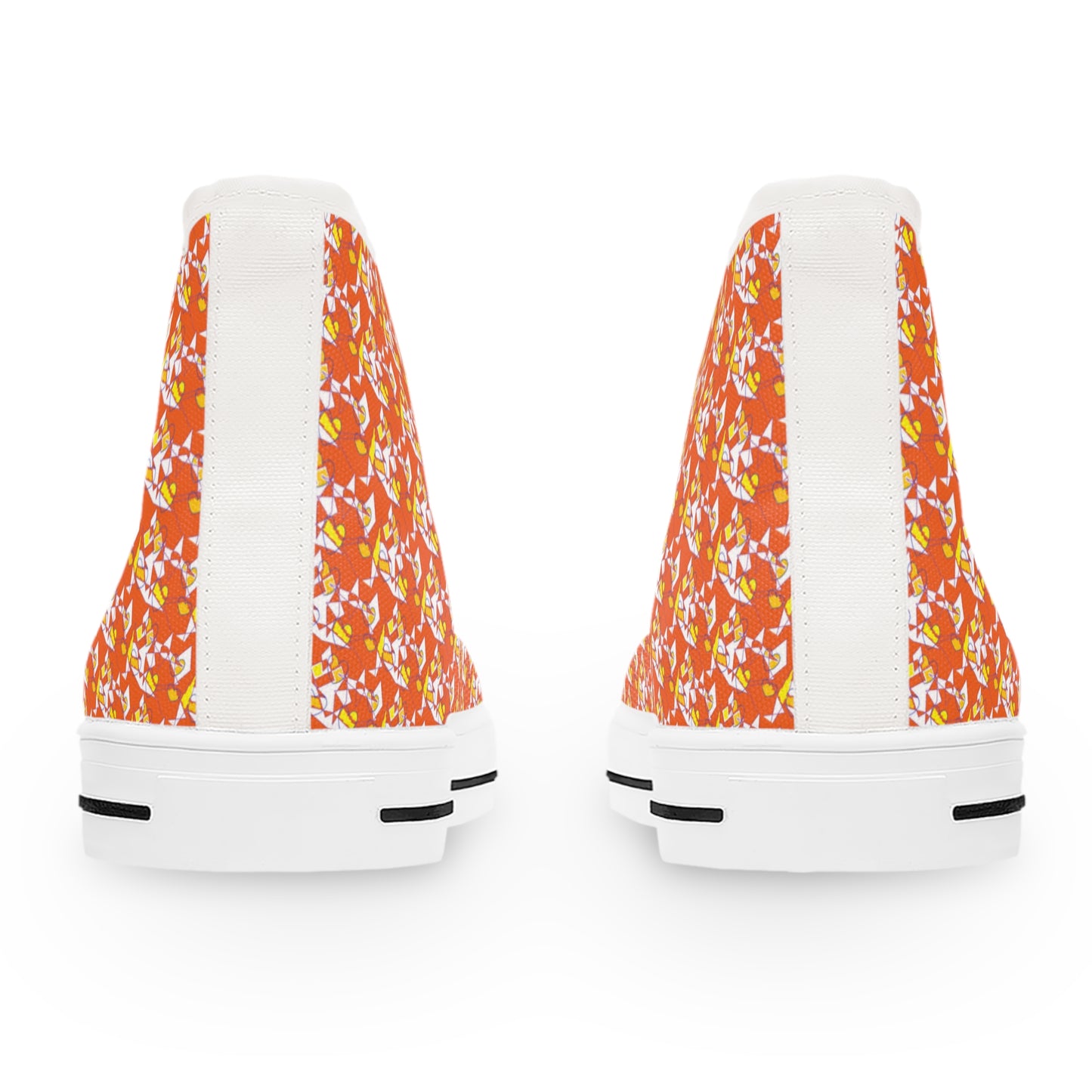 Orange Floral High-Top Sneakers — Women's Patterned Canvas Shoes