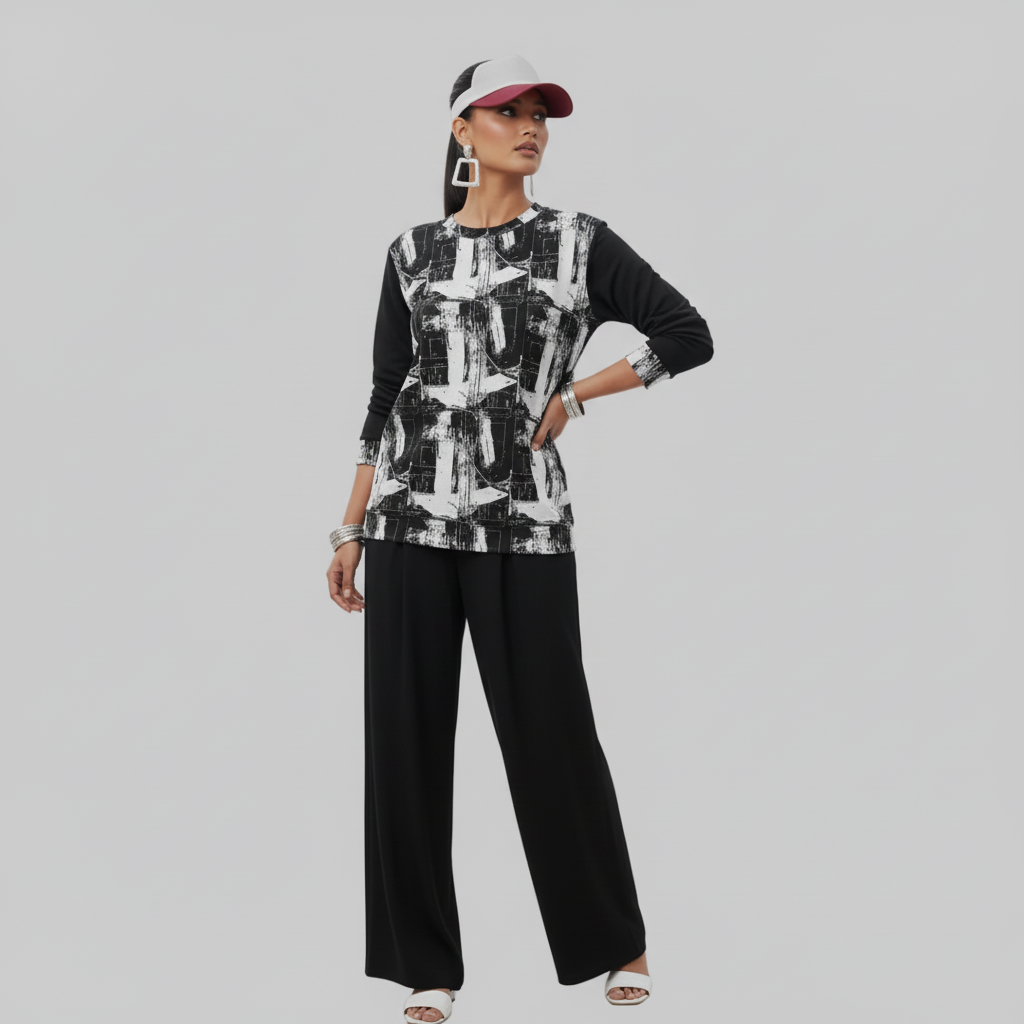 Bold-Line Casual Sweatshirt — Small Cuff Detail