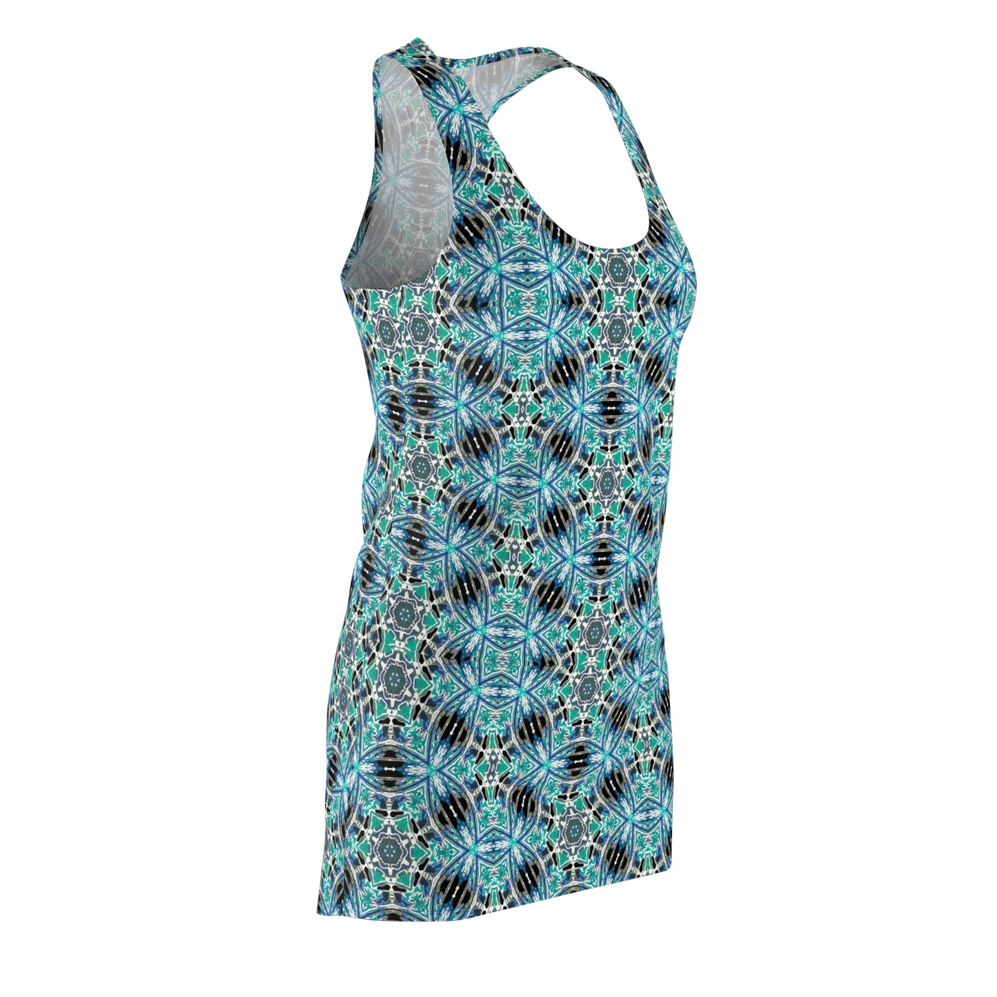 Teal Kaleidoscope Racerback Dress — All-Over Print Boho Tank Dress