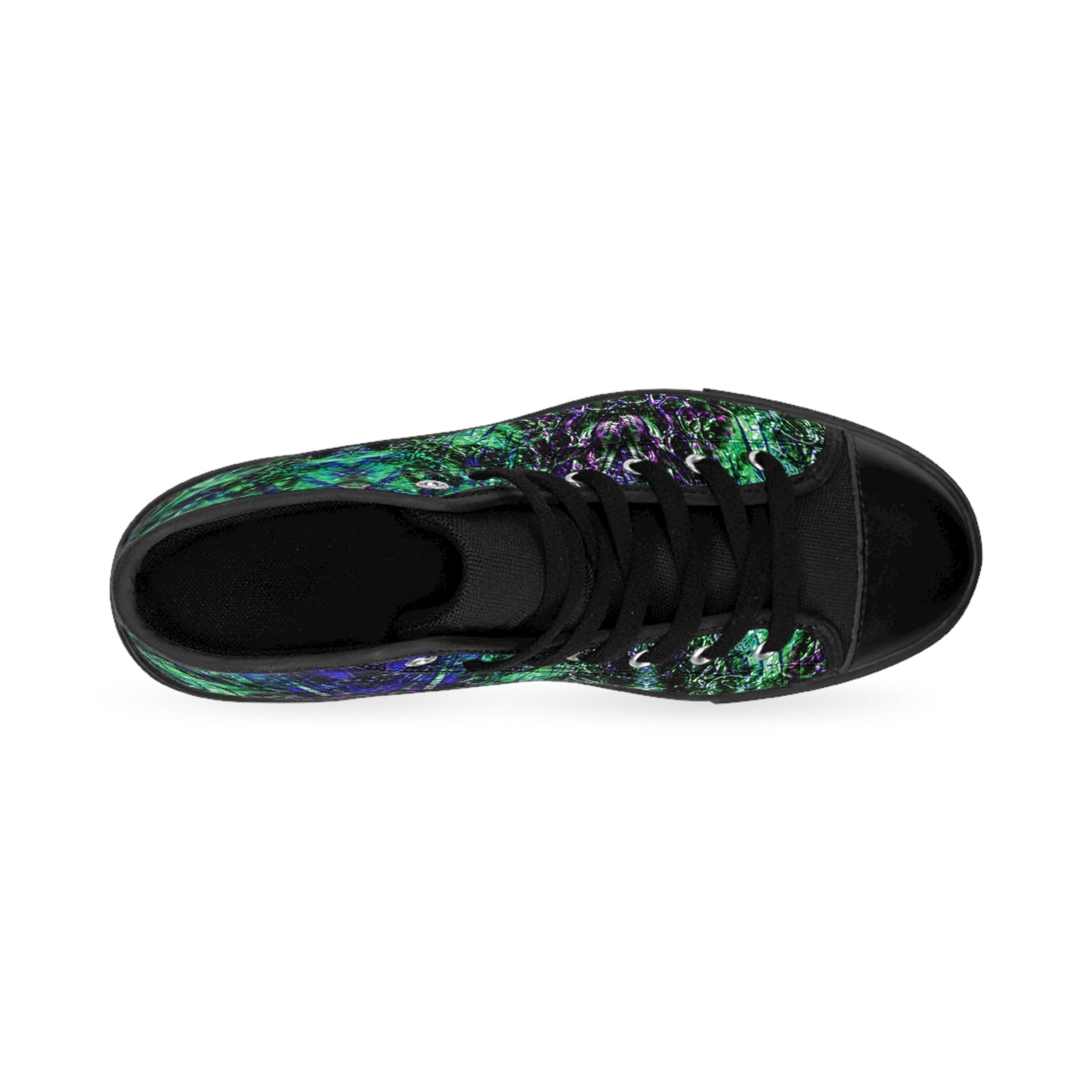 Women's High-Top Sneakers — Abstract Green & Purple Marble Pattern
