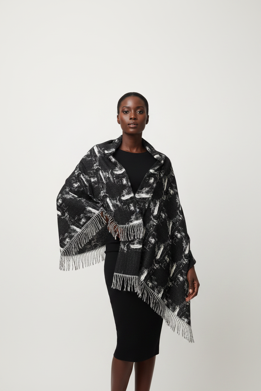 Light Scarf — Black & White Abstract Patterned Scarf