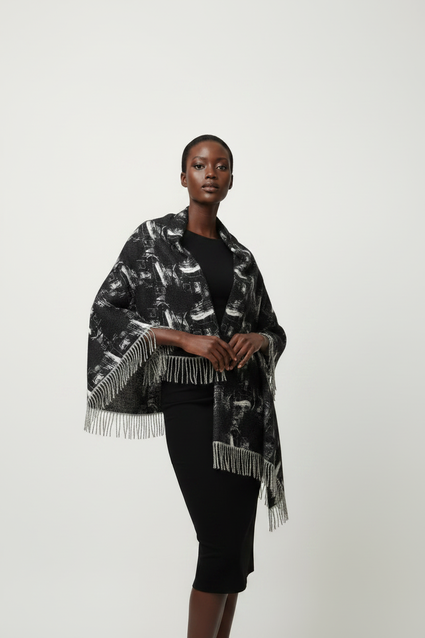 Light Scarf — Black & White Abstract Patterned Scarf