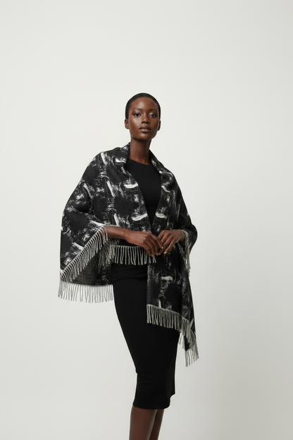 Light Scarf — Black & White Abstract Patterned Scarf