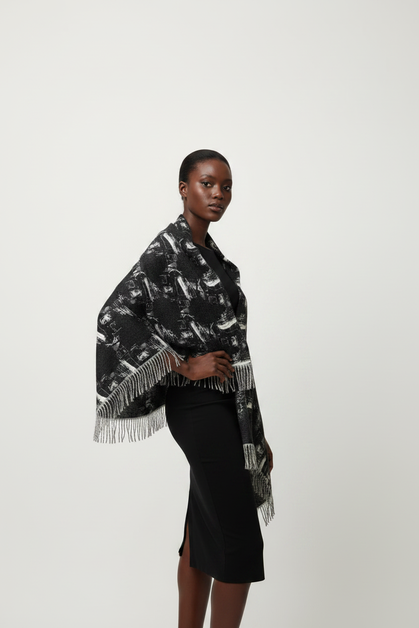 Light Scarf — Black & White Abstract Patterned Scarf