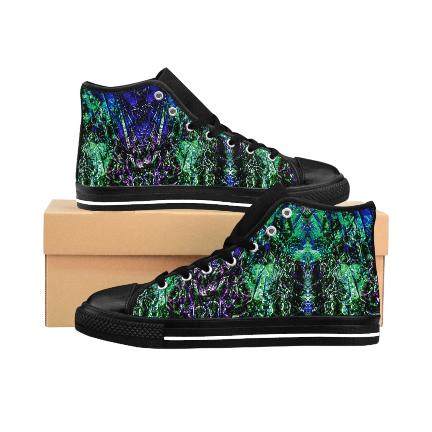 Women's High-Top Sneakers — Abstract Green & Purple Marble Pattern