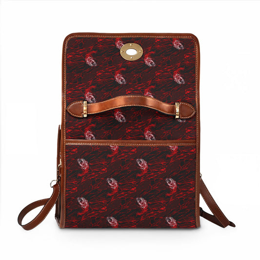 Waterproof Canvas Bag — Gothic Red Smoke Pattern Satchel