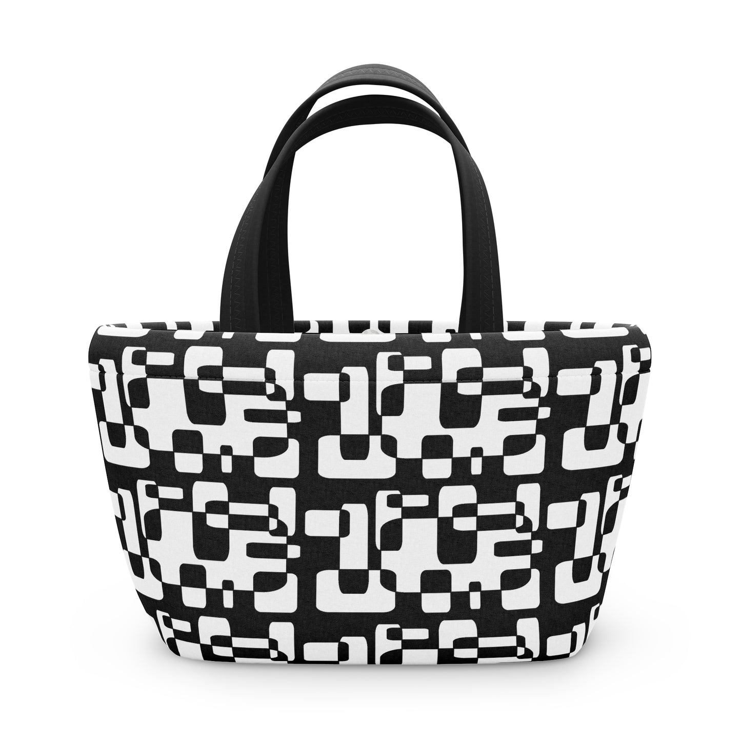 Geometric Black & White Lunch Bag — Retro Modern Insulated Tote