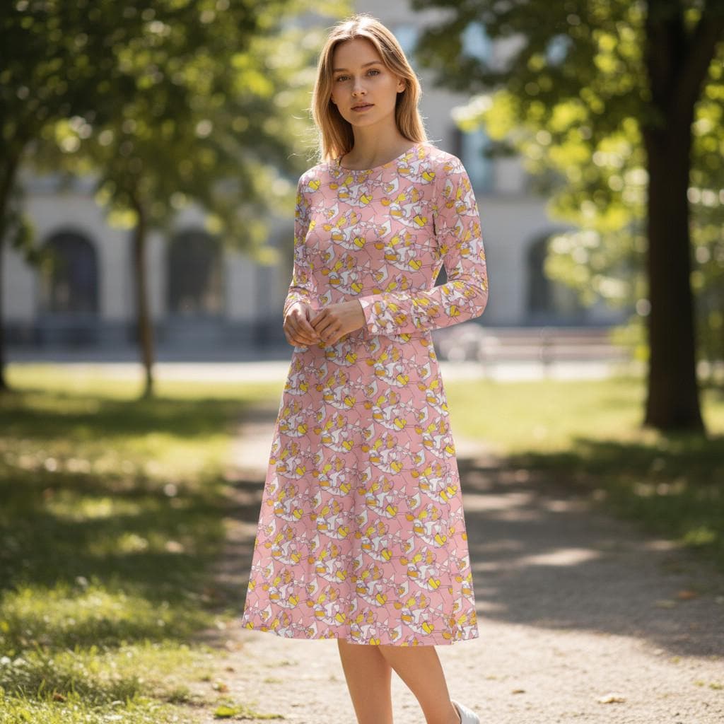 Pastel Pink Patterned Casual Dress