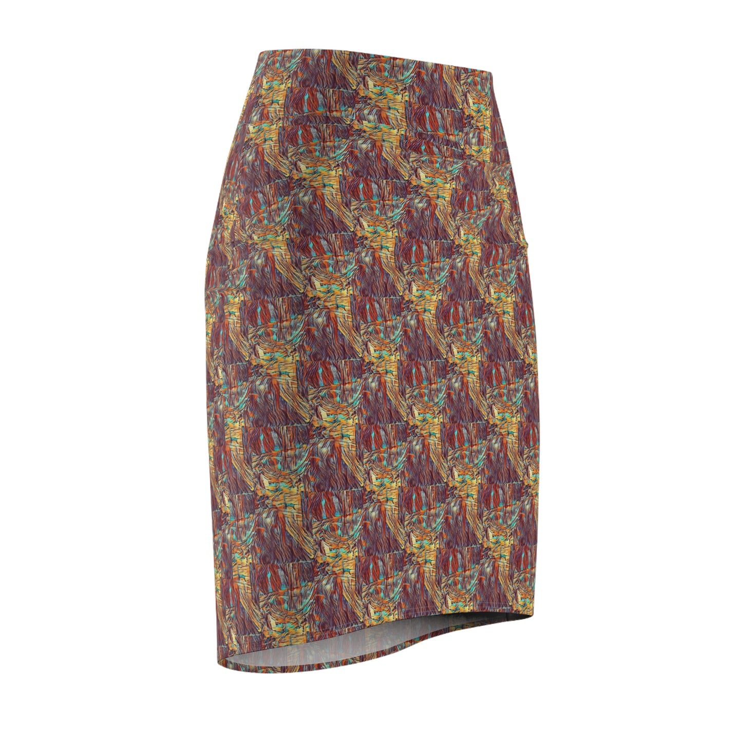 Autumnal Abstract Pencil Skirt — Earthy Boho Print