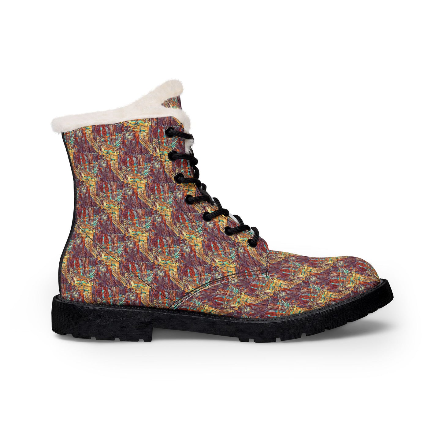 Bronze Leather Winter Fur Boots | Women's Cozy Patterned Boots