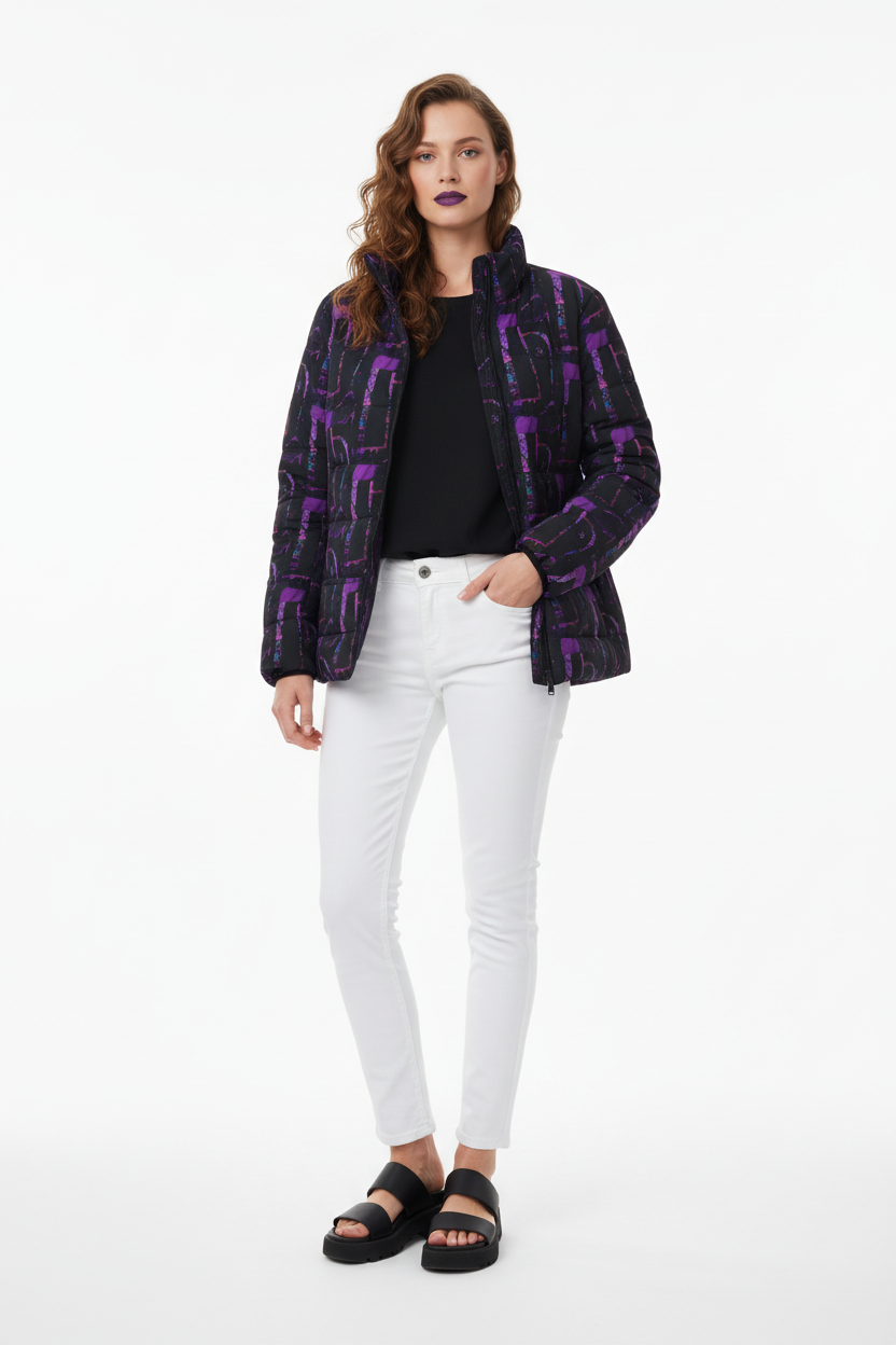 Womens Puffer Jacket - Abstract Print, Stylish Outerwear, Cozy Winter Fashion, Perfect for Casual Outings, Trendy Travel Wear