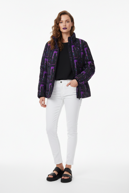 Womens Puffer Jacket - Abstract Print, Stylish Outerwear, Cozy Winter Fashion, Perfect for Casual Outings, Trendy Travel Wear