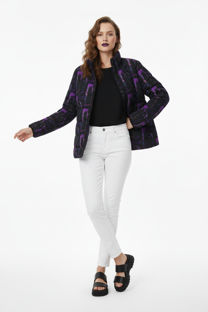 Womens Puffer Jacket - Abstract Print, Stylish Outerwear, Cozy Winter Fashion, Perfect for Casual Outings, Trendy Travel Wear