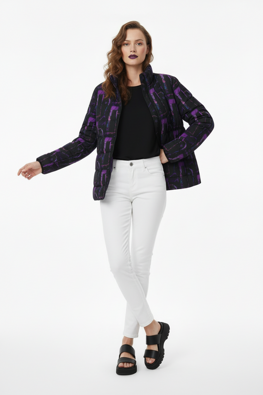 Womens Puffer Jacket - Abstract Print, Stylish Outerwear, Cozy Winter Fashion, Perfect for Casual Outings, Trendy Travel Wear