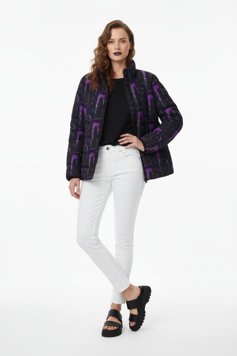 Womens Puffer Jacket - Abstract Print, Stylish Outerwear, Cozy Winter Fashion, Perfect for Casual Outings, Trendy Travel Wear