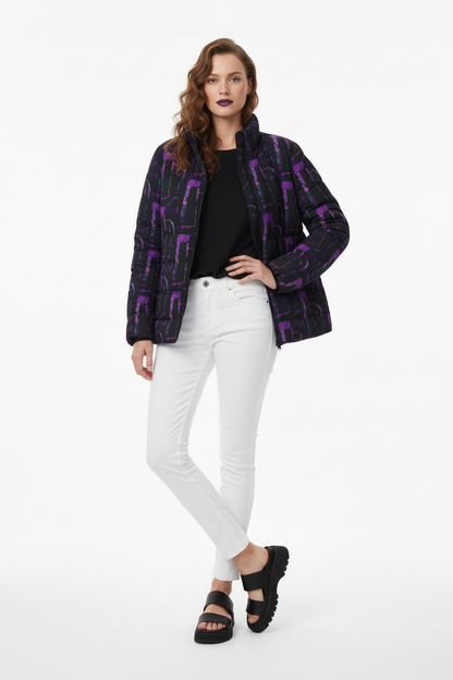 Womens Puffer Jacket - Abstract Print, Stylish Outerwear, Cozy Winter Fashion, Perfect for Casual Outings, Trendy Travel Wear