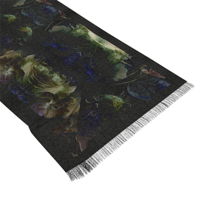 Dark Floral Lightweight Scarf — Subtle Abstract Garden Print