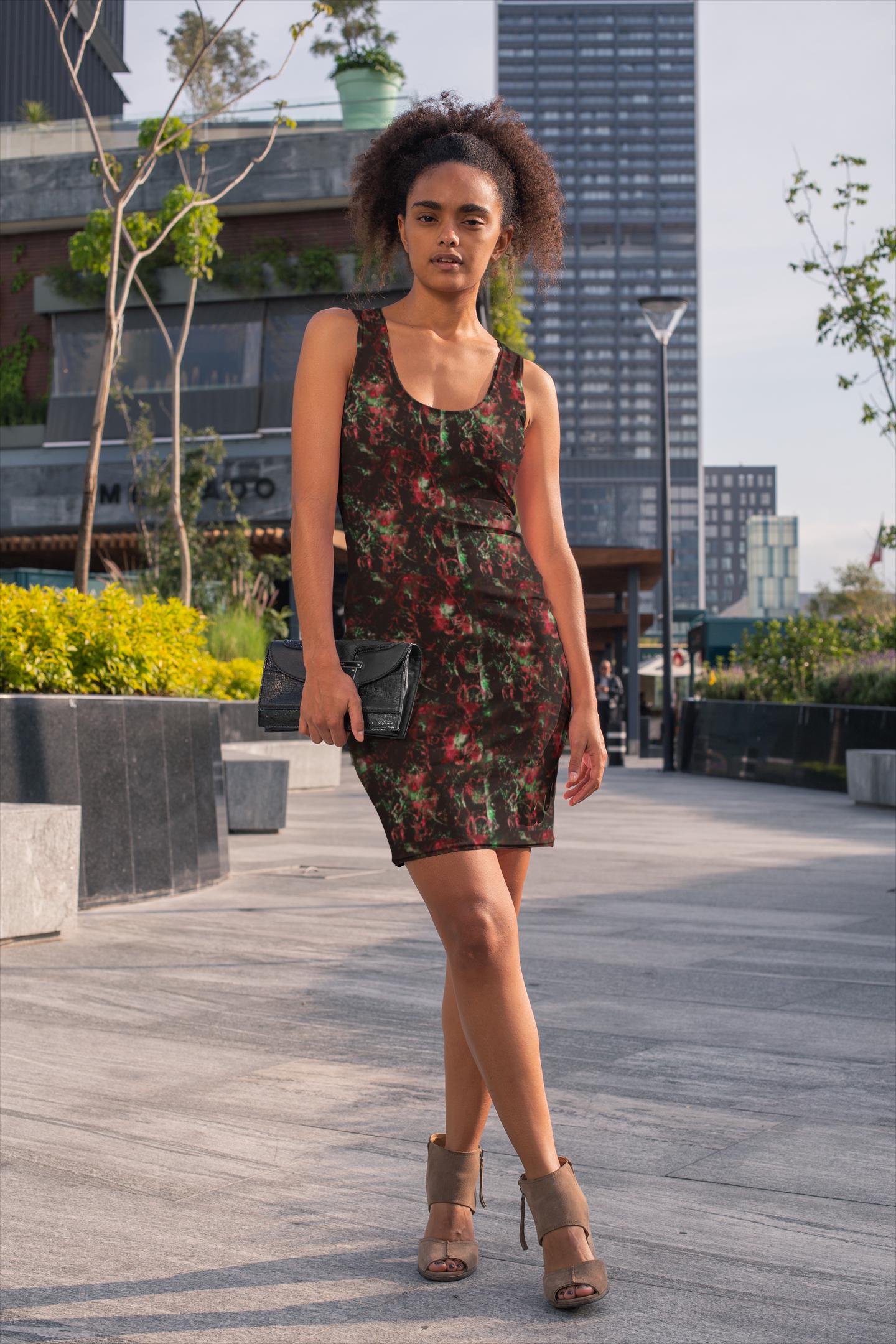 Abstract Floral Bodycon Dress: Sleeveless Summer Evening Style