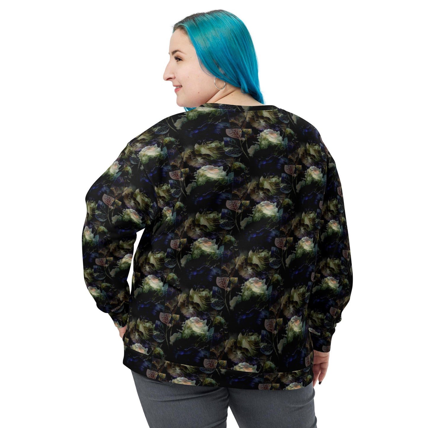 Chic Black Jumper with White Rose Floral Design