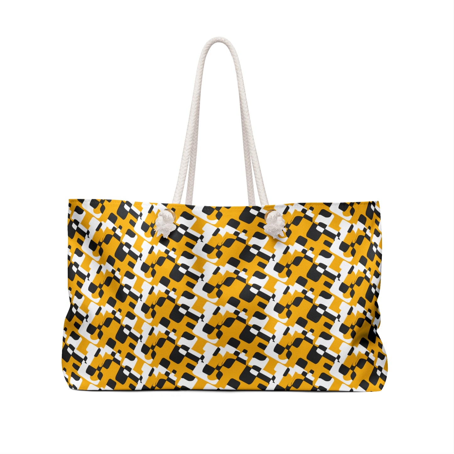 Geometric Mustard Check Weekender Bag — Large Patterned Travel Tote