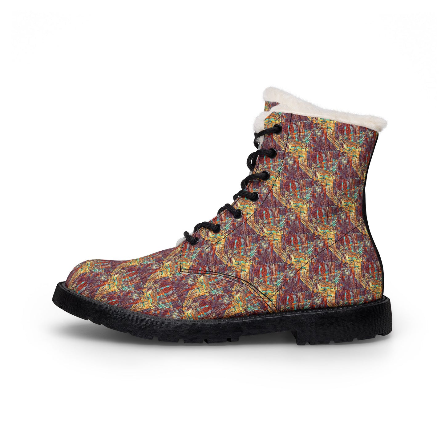 Bronze Leather Winter Fur Boots | Women's Cozy Patterned Boots