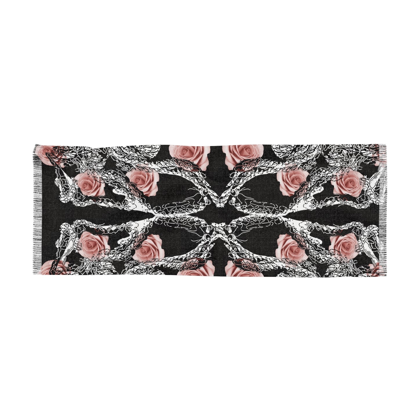 Rose & Snake Pattern Lightweight Scarf — Black Floral Gothic Wrap