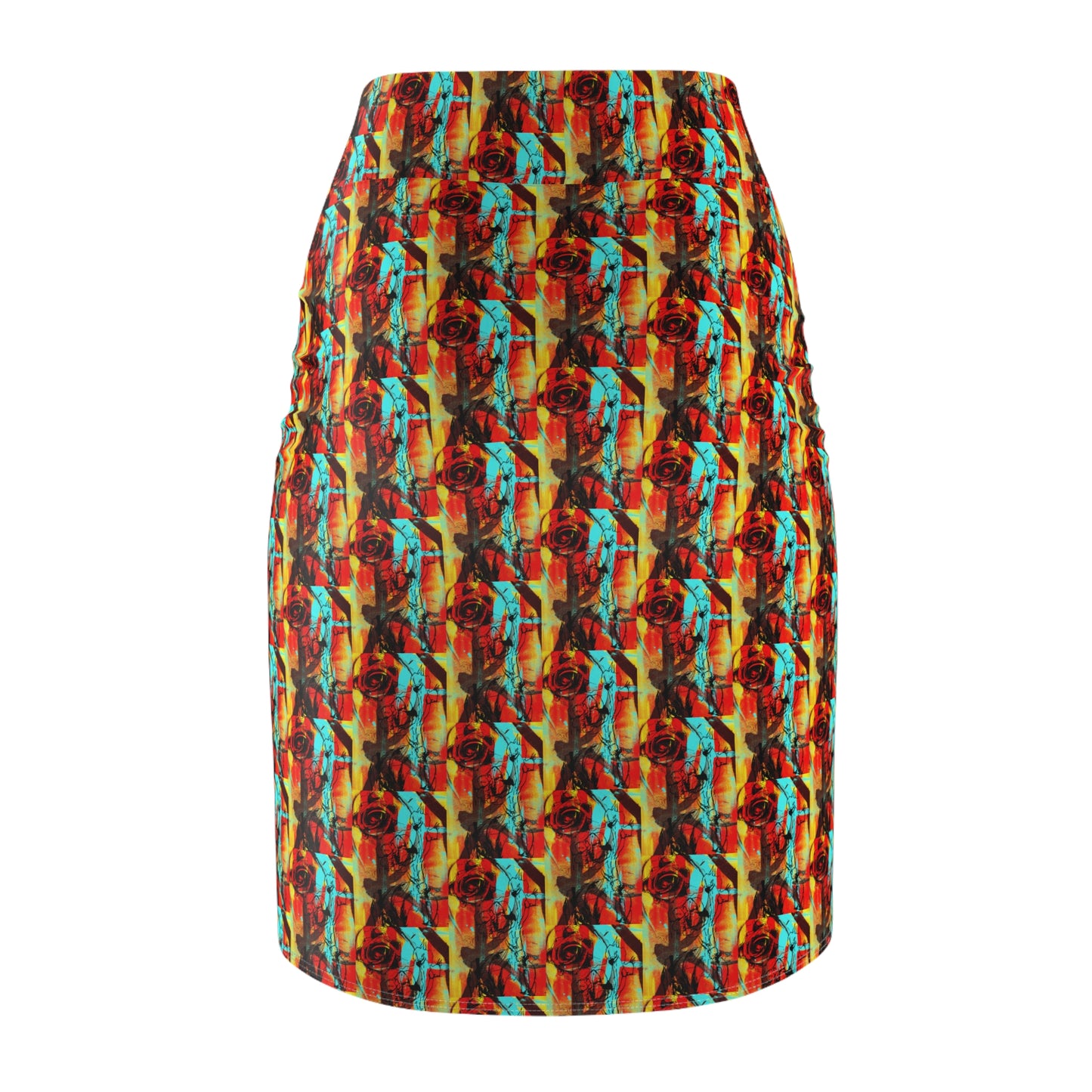 Tropical Floral Abstract Pencil Skirt — Vibrant All-Over Print