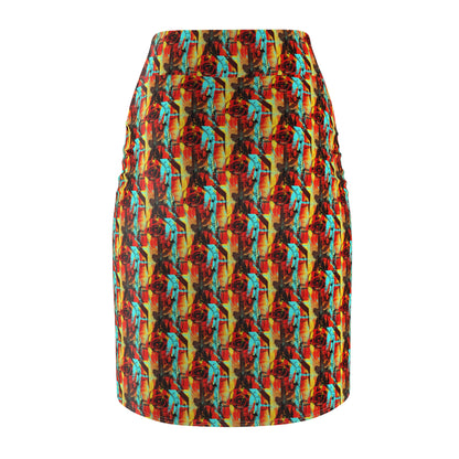 Tropical Floral Abstract Pencil Skirt — Vibrant All-Over Print
