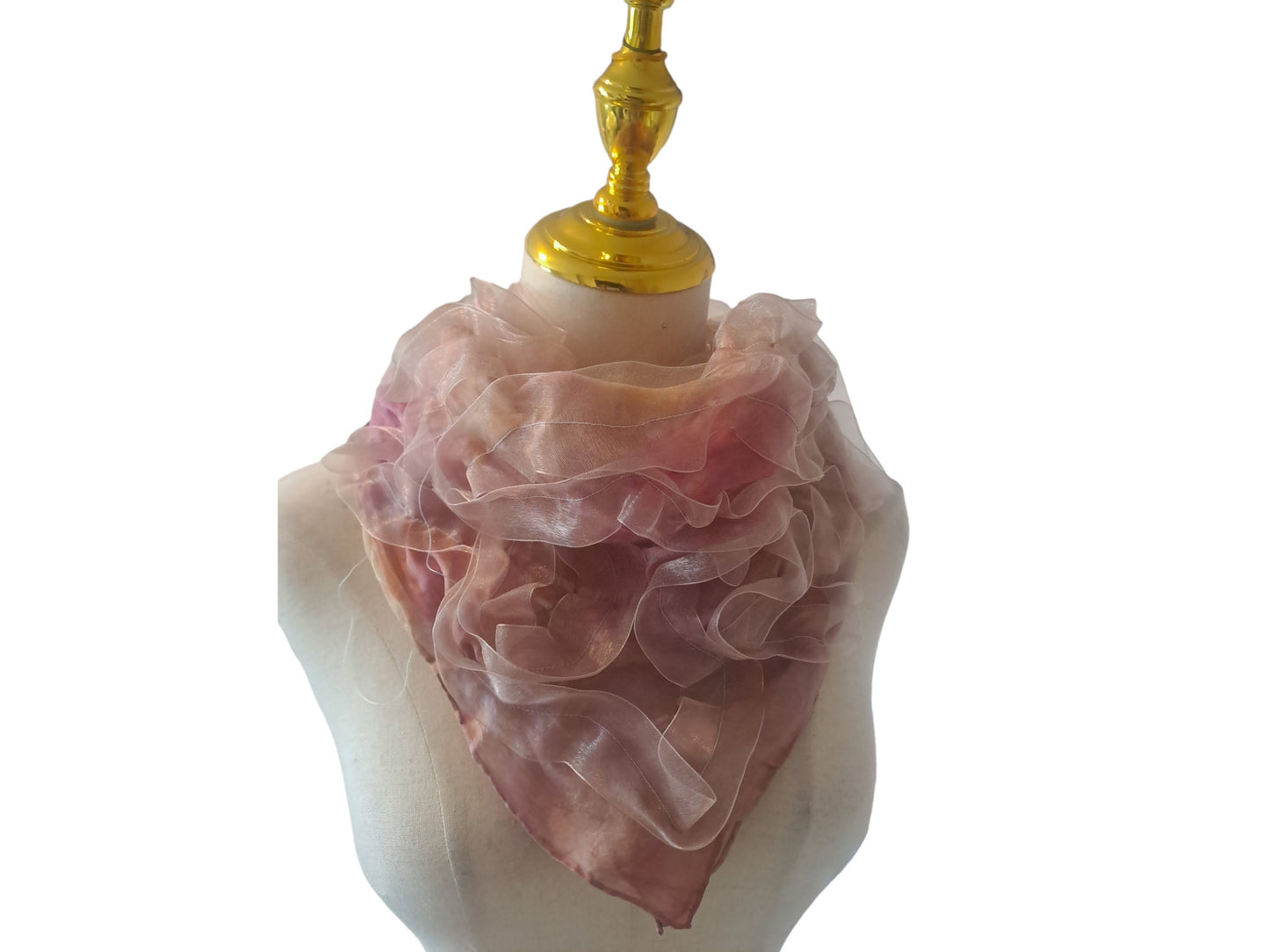 Pink Silk Scarf with Golden Ribbons, Snap Closure Neck Scarf